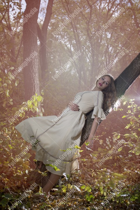 Romantic portrait of a girl laying on a tree.