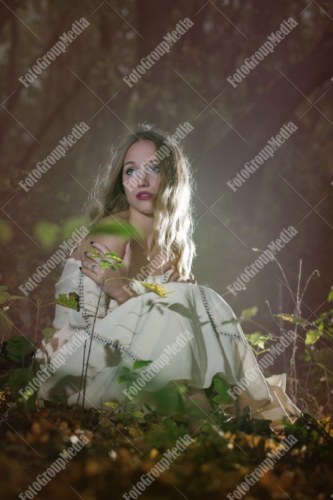 Art photo fantasy woman queen in fairy autumn forest