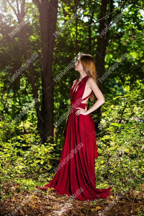 Perfect outfit for a young woman posing on forest background