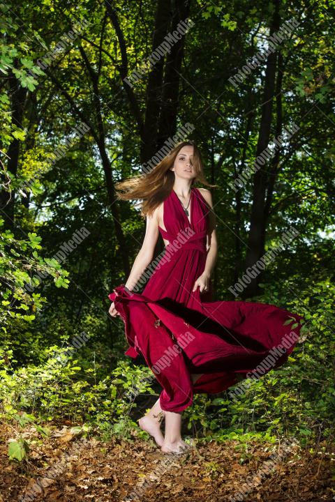 Perfect outfit for a young woman posing on forest background