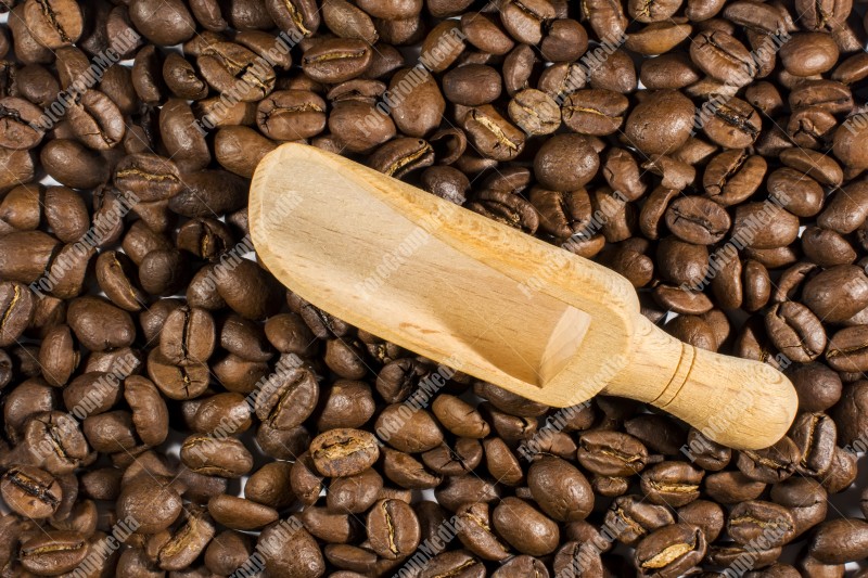 Coffee beans and wooden scoop