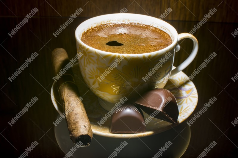 Coffee , chocolate and cigar