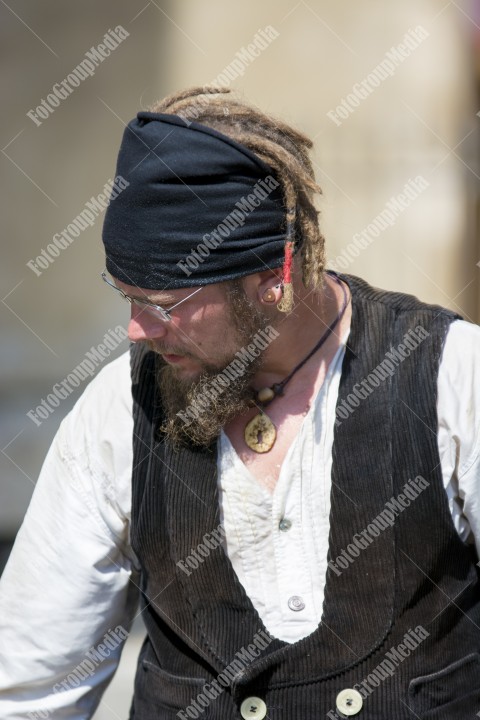 Journeymen working in courtyard of The Lutheran Cathedral of Saint Mary from Sibiu, Transylvania