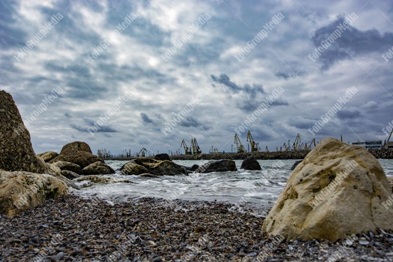 View over Black Sea shore and harbour