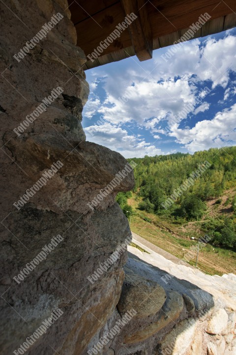 Forest seen from top of a stone wall