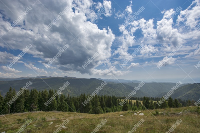 Panoramic view over Carpathian Mountains, Romania during summer time