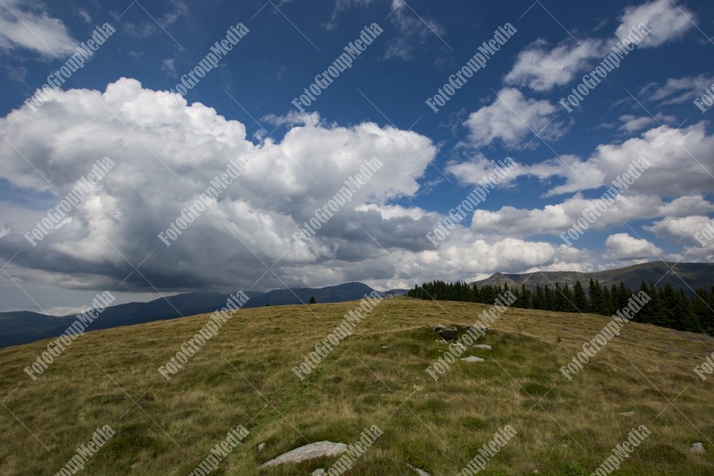 Panoramic view over Carpathian Mountains, Romania during summer time