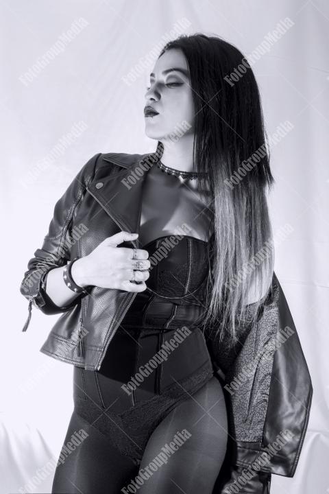 Chic style pose on white background