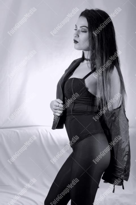 Chic style pose on white background