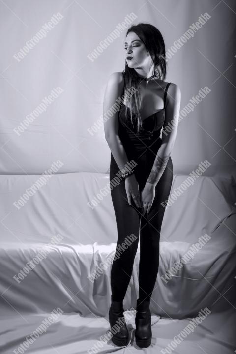 Black lingerie and black pantyhose, chic outfit