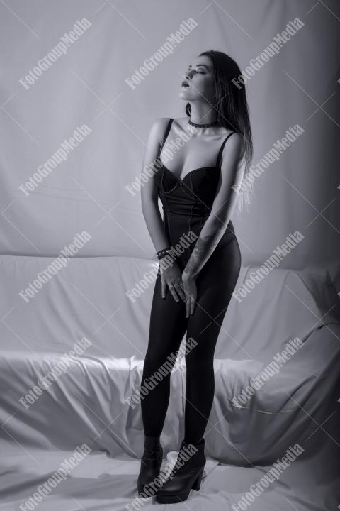 Black lingerie and black pantyhose, chic outfit