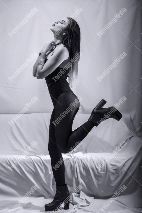 Black lingerie and black pantyhose, chic outfit