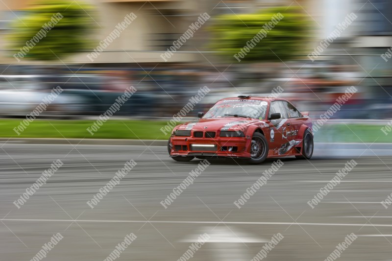 Close up drift race car increasing speed on drift playground