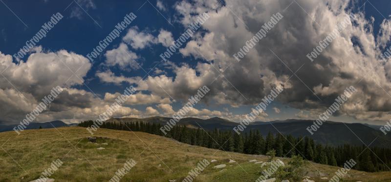 Panoramic view over Carpathian Mountains, Romania during summer time
